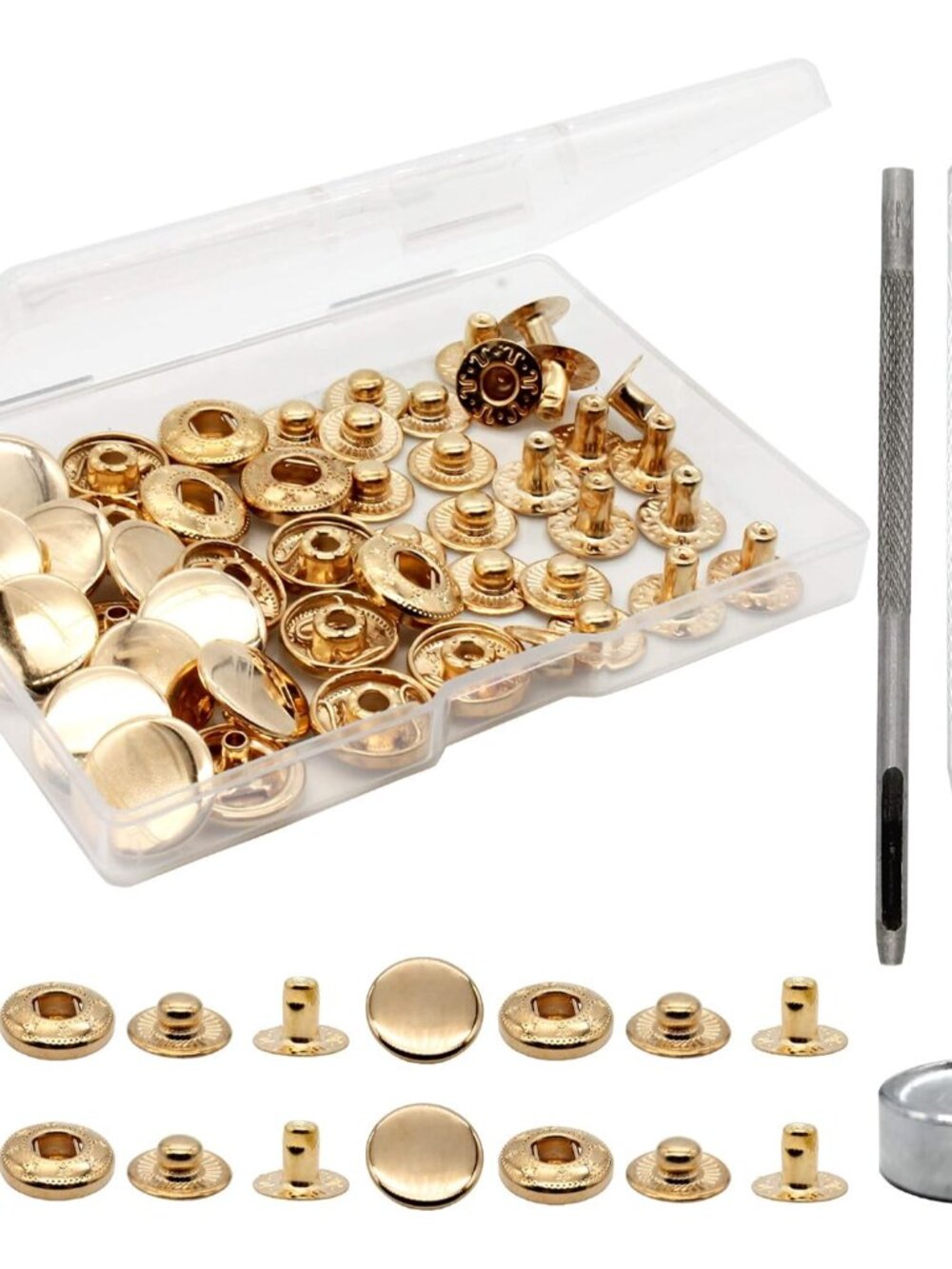 15mm Metal Snap Button Fasteners Kit with Tools Gold